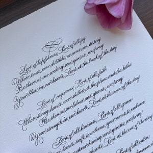 Calligraphie personnalisée/poème manuscrit, paroles, vers, lettre/calligraphie personnalisée.