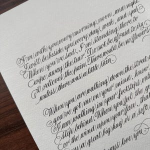 Lettre d'amour | Calligraphie personnalisée/ poème manuscrit, paroles, vers, lettre/ calligraphie personnalisée