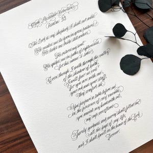 Psaume 23 | Calligraphie personnalisée/ poème manuscrit, paroles, vers, lettre/ calligraphie personnalisée