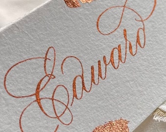 Handwritten Calligraphy Place Cards | Copperplate Script, Gold Foil Accents