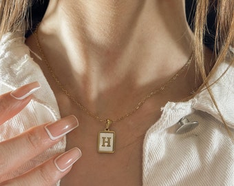 Laser Engraved Initial Pendant Necklace, Gold Filled Initial Letter Necklace, Mother day gift for her, Waterproof Necklace