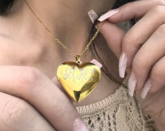 Custom Heart Locket Necklace, Big Heart Locket, 18k Gold Locket Necklace, Best Friend, Personalized gift for her