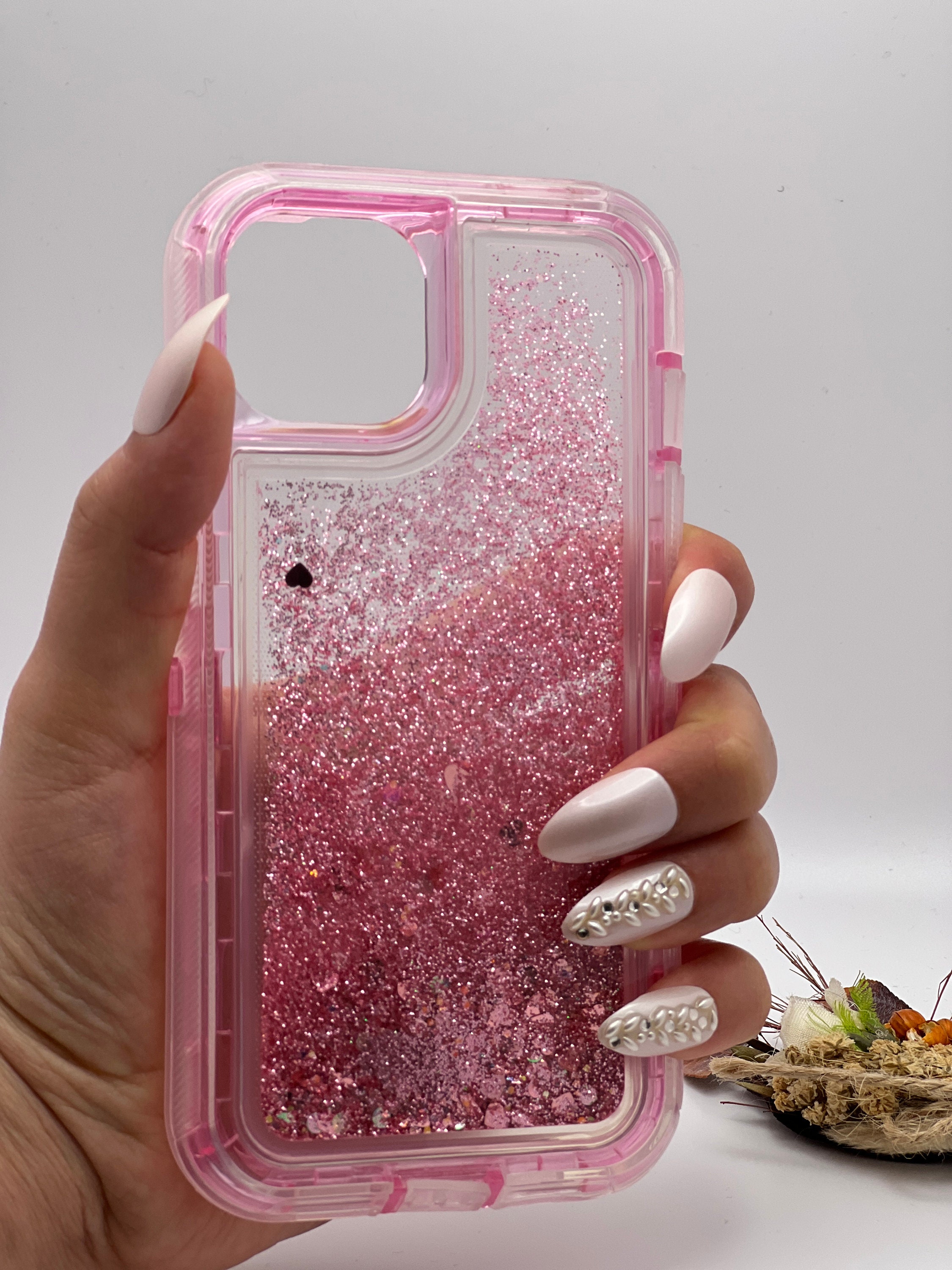 Case For iPhone X XR XS Max Liquid Glitter Cute Girl Women Cover +Tempered  Glass