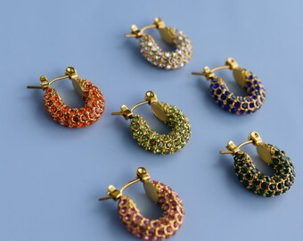 Gold Filled Colorful Zircon Diamond Hoop Earrings · Gold Sapphire Tourmaline Crystal Peridot Hoops · WATERPROOF Women Jewelry Earrings Set