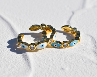 GOLD Blue Evil Eye Statement Ring Crystal Multi Stone Adjustable Evil Eye Minimalist Stacking 2 Rings Mom Sister Friend Mothers Gift For Her