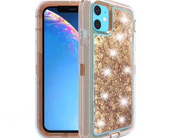 GOLD Glittery Waterfall Liquid iPhone 14 coque iPhone 14 Pro Max iPhone 12 Mini iPhone 12 pro iPhone 11 coque iPhone 11 pro max iPhone 13 pro