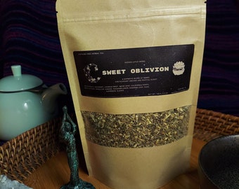 Sweet Oblivion Tea - Hypnotic Blend for Sweet Dreams and Restful Sleep, Calming Loose Leaf Organic Handmade Herbal Tea w Mugwort & Skullcap