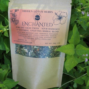 Enchanted - Uplifting Tea, Aids Mood, Eases Worries, Hydrates, Tones Nerves, Antioxidant, Nutritive - Organic Loose Leaf Herbal Tea