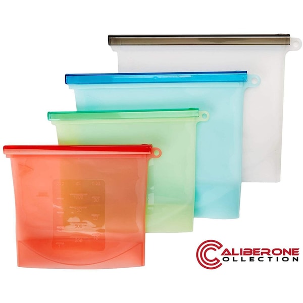 Reusable Eco-Friendly Silicone Food Storage Bags | Set of 4 Bags | 2x 30oz Bags & 2x 50oz Bags | Microwavable, Freezer and Dishwasher Safe