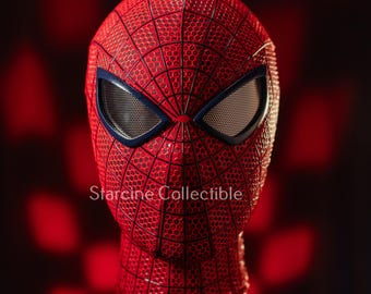 Máscara de héroe insecto rojo, cosplay con patrón de araña en relieve