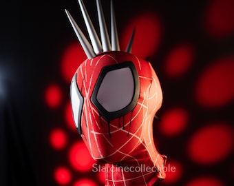 Máscara roja de héroe punk, con estampado de araña en relieve para cosplay