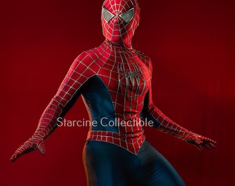 Traje de héroe Tobey rojo con máscara: Ideal para cosplay de Halloween o fiestas de cumpleaños.