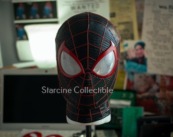 Máscara de cosplay del héroe araña Miles rojo, diseño de película