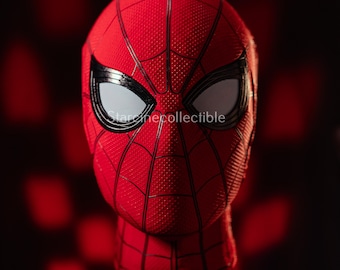 Máscara de Spider-Man en relieve, tela roja, ajuste personalizado para cosplay