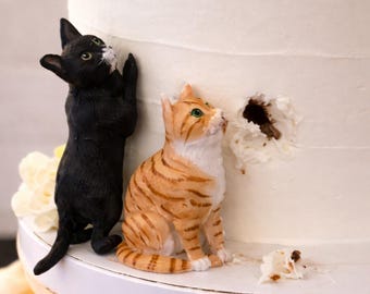 Custom Cat Wedding Cake Toppers, Handcrafted Pet Clay Figurine Gifts,Cat Birthday Statue Gift