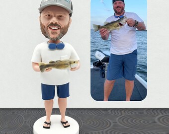 Custom Fishing Bobblehead Doll, Personalized Fisherman Statue Birthday Gif,t Fishing Expert Gift, Custom Fishing, Christmas Gift for Dad