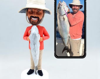 Custom Fishing bobblehead dolls, Personalized Fishing 3D Clay Statue, Fishing Enthusiast Commemorative Prizes, Fisherman's Birthday Gifts