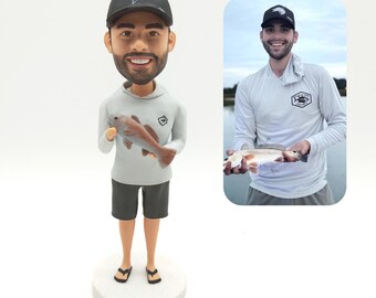 Personalized fisherman bobblehead, custom fishing bobblehead, personalized fishing souvenir award, fishing gift,fisherman statue clay figure