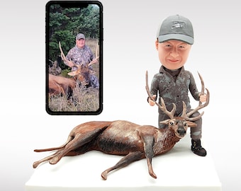 Personalized Hunter Bobblehead Dolls,Custom Hunting Bobblehead Dolls,Hunter and Deer Gifts Souvenirs ,Outdoor Hunting Commemorative Statues