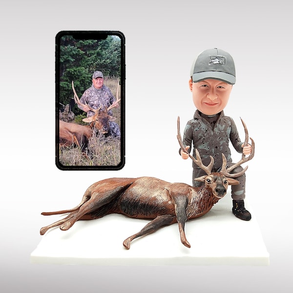 Personalized Hunter Bobblehead Dolls,Custom Hunting Bobblehead Dolls,Hunter and Deer Gifts Souvenirs ,Outdoor Hunting Commemorative Statues