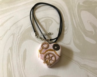 Kintsugi Steampunk Heart Pendant, Unisex Jewelry, Valentine’s Day gift, Galentine,Unique Jewelry, Anniversary Gift for Wife, Friend Birthday