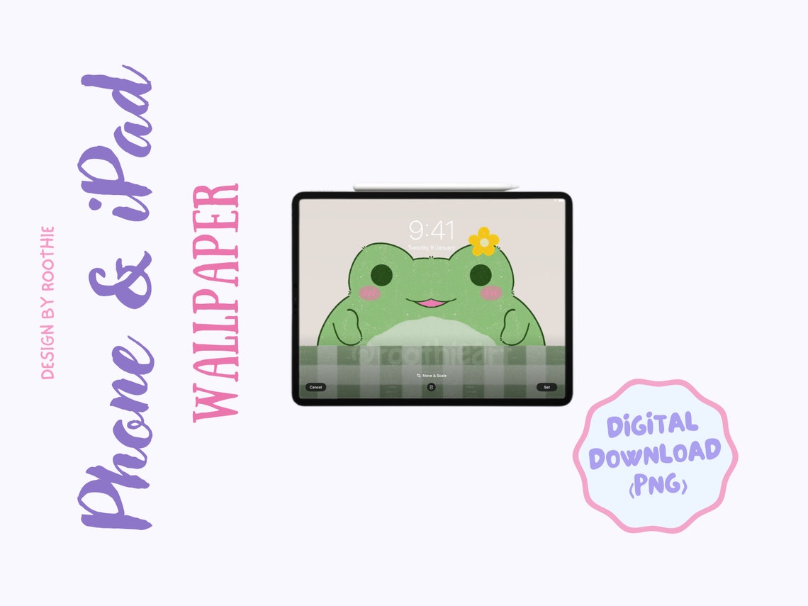 Kawaii Frog iPad Wallpaper Cute Green Frog Wallpaper for - Etsy