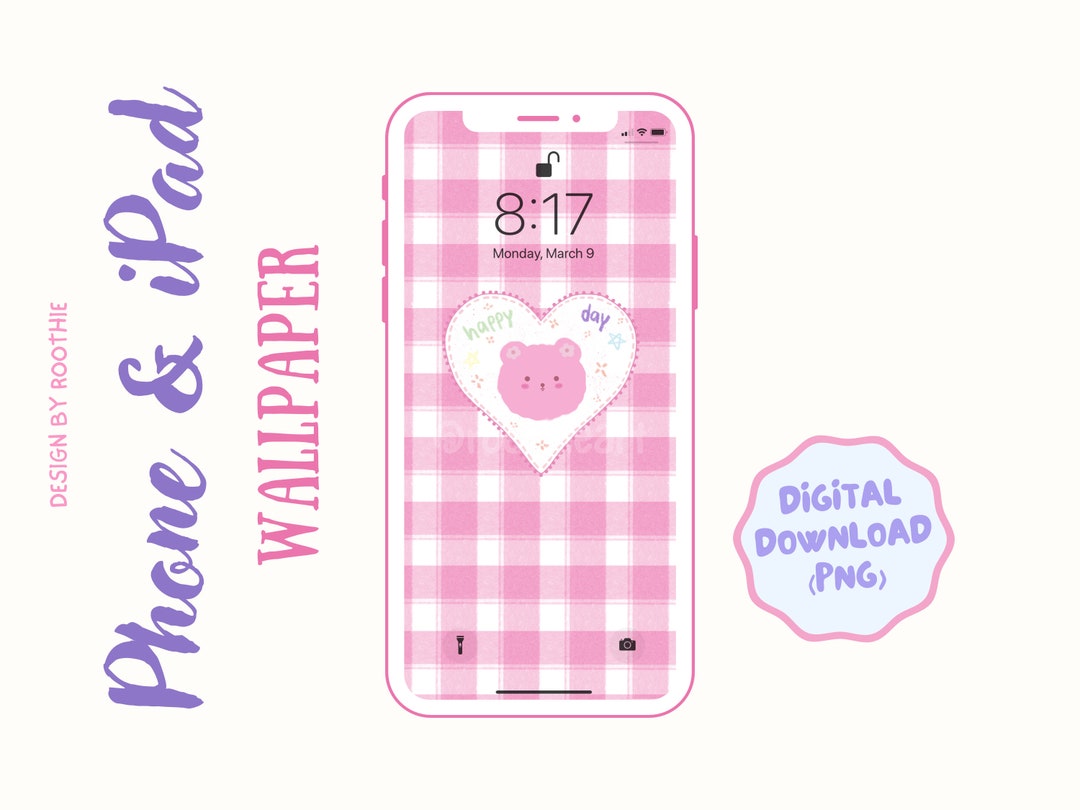 Heart Pink Bear Phone Wallpaper, Cute Pink Wallpaper for Iphone, iPad