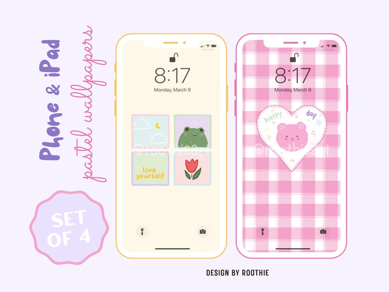 Set of 4 Cute Pastel Phone Wallpaper, 4 Pastel iPhone iPad Wallpaper ...