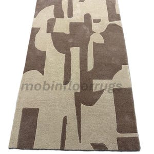 Hand-Tufted Wool Rug: Modern Abstract Block Design, Beige & Brown