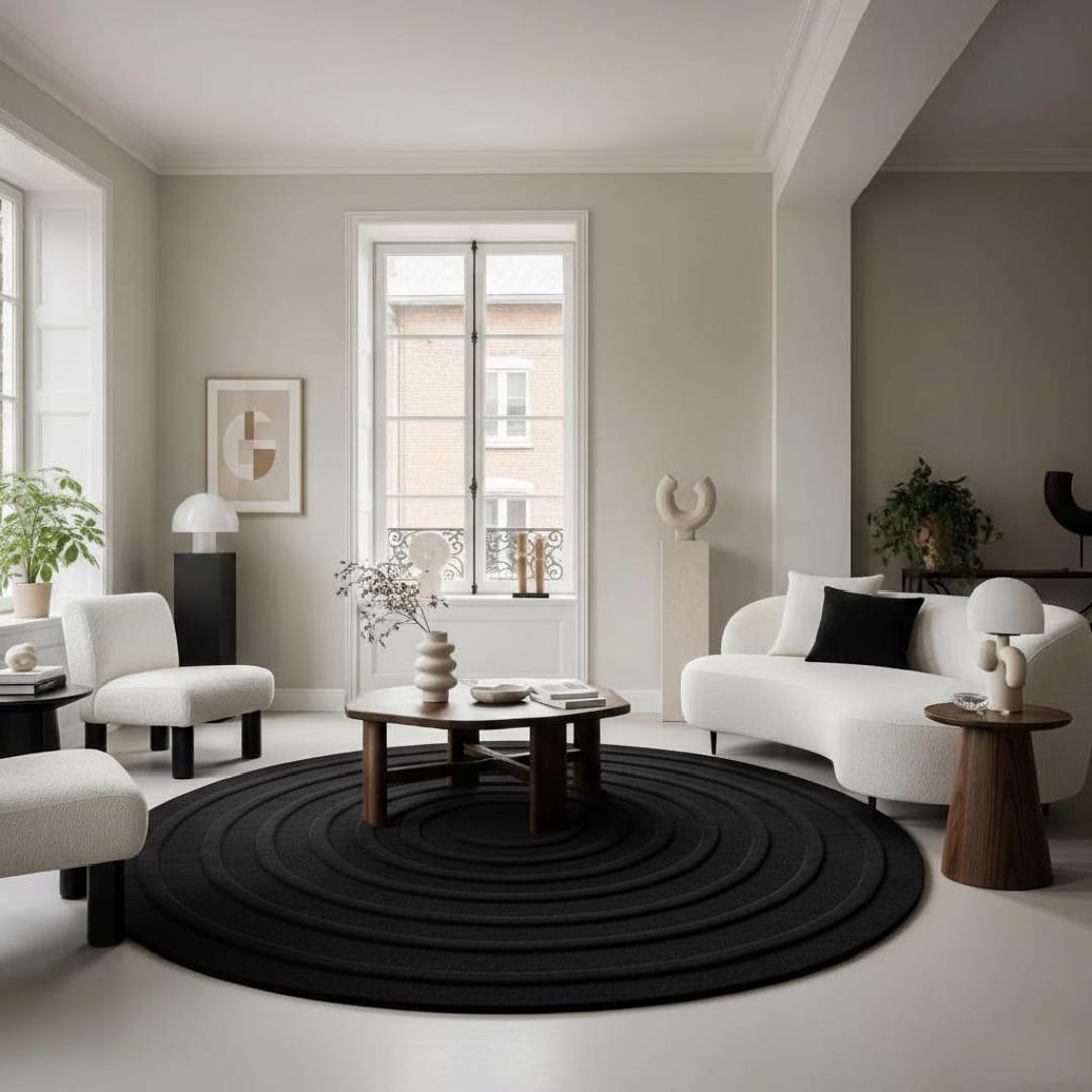 Hand Tufted Round Rug, Modern Concentric Circle Wool Area Rug ...
