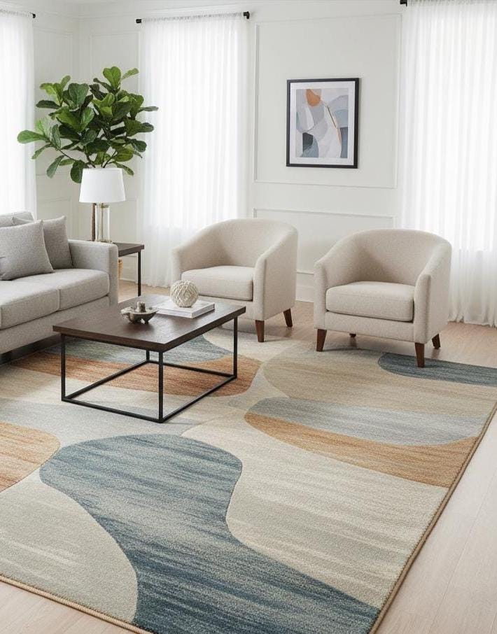 Hand-tufted Wool Area Rug: Modern Abstract Flowing Shapes - Etsy