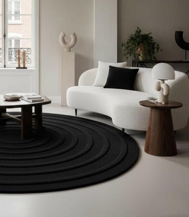Hand Tufted Round Rug, Modern Concentric Circle Wool Area Rug ...