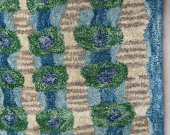Hand Tufted Wool Area Rug, Blue Green Abstract, Mid-Century Modern