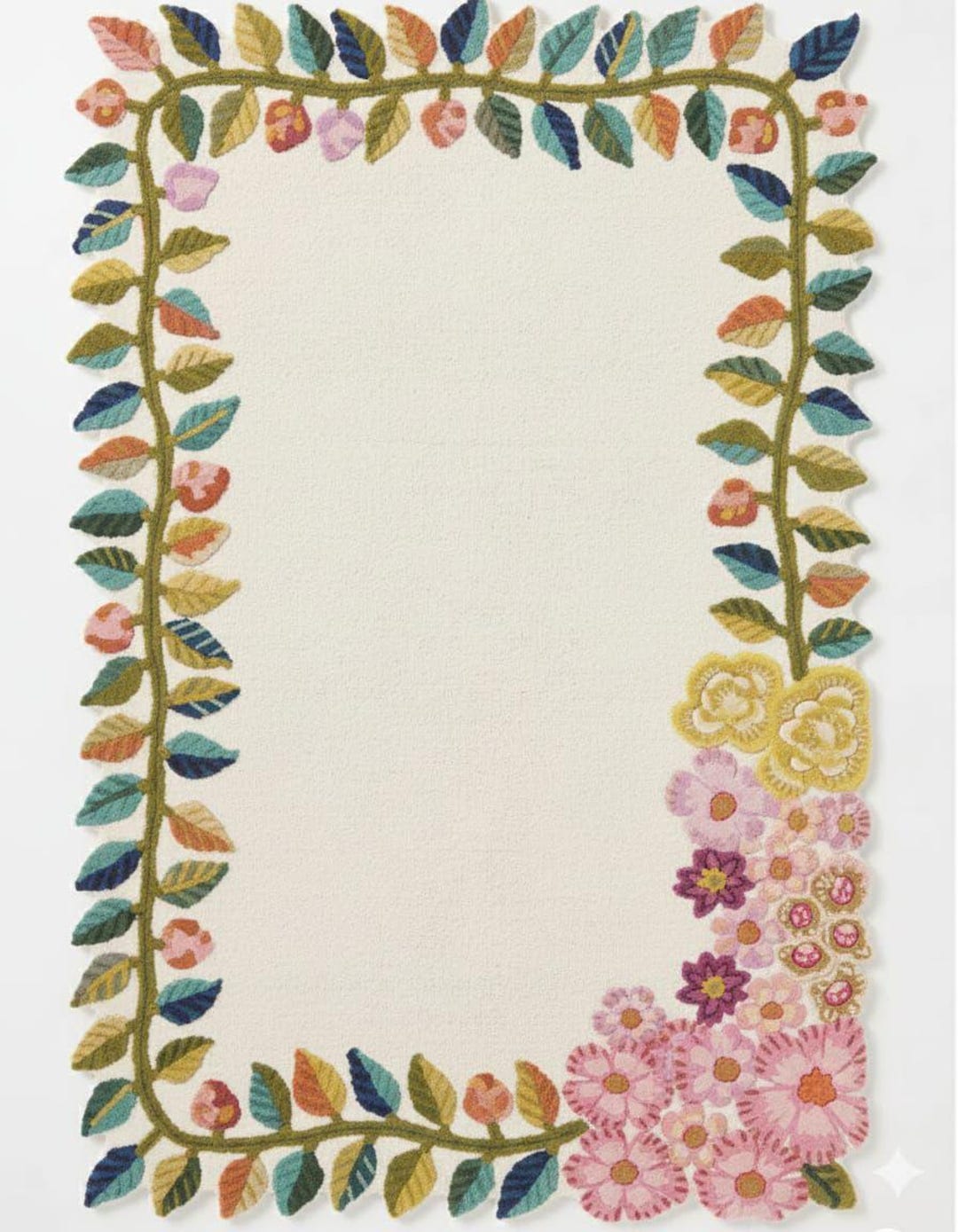 Pulse Border Rug Hand Tufted Floral Rug, Colorful Flower Border, Whimsical Décor - Etsy