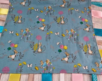 TEAL PETER RABBIT taggy blanket