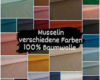 Muslin Uni, Double Gauze, color selectable, sold by the meter from 0.5 m