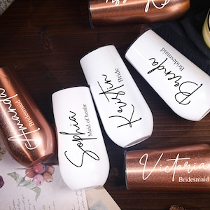 Personalized Champagne Tumbler,Bridesmaid Flute,Wedding Gift,Bachelorette Wine Glass Party,Tumbler with Lid,Bridesmaid Gifts,Insulated Flute