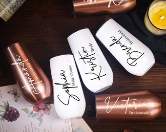 Personalized Champagne Tumbler,Bridesmaid Flute,Wedding Gift,Bachelorette Wine Glass Party,Tumbler with Lid,Bridesmaid Gifts,Insulated Flute
