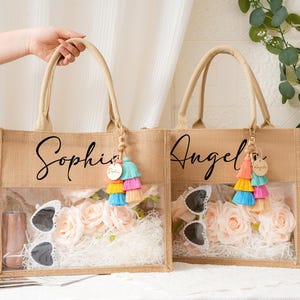 Personalized Bridesmaid Gift Bag with charm,Custom Burlap Gift Bag,Bachelorette Party Bags,Bridesmaid Proposal,Bridal Party Gifts,Beach Bag