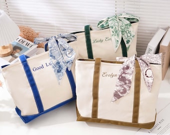 Personalized Bridesmaid Tote Bag,Custom Embroidered Canvas Tote Bag,Tote Bag with Free Ribbons,School Bag,Bridal Shower Favors,Name Handbags
