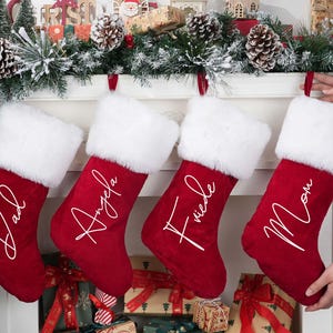 Personalized Red Plush Christmas Stocking,2025 Xmas Stocking with Name,Christmas Gift,Holiday Stockings,Family Stockings,Monogram Stocking