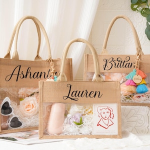 Beach Tote Bag with Name,Personalized Burlap Bag,Bridal shower bag,Bridesmaid Gift Bag With Name Charm,Beach Bag Bachelorette,Bag for Women