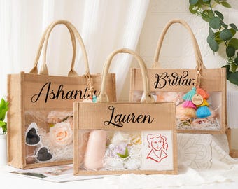 Beach Tote Bag with Name,Personalized Burlap Bag,Bridal shower bag,Bridesmaid Gift Bag With Name Charm,Beach Bag Bachelorette,Bag for Women
