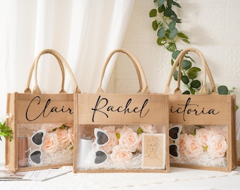 Beach Tote Bag with Name,Personalized Burlap Bag,Bridal shower bag,Bridesmaid Gift Bag With Name Charm,Beach Bag Bachelorette,Bag for Women