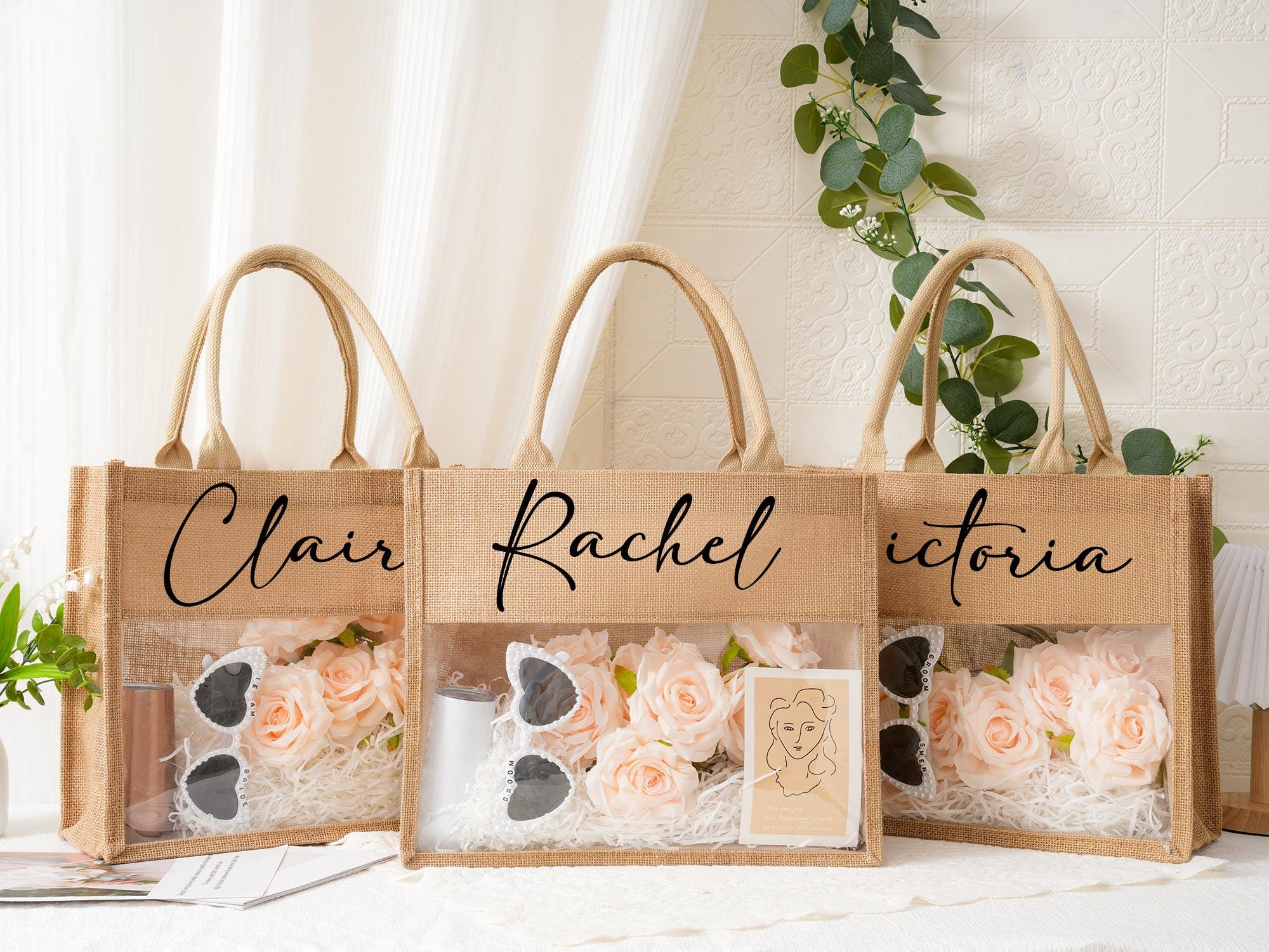 Beach Tote Bag with Name,Personalized Burlap Bag,Bridal shower bag,Bridesmaid Gift Bag With Name Charm,Beach Bag Bachelorette,Bag for Women