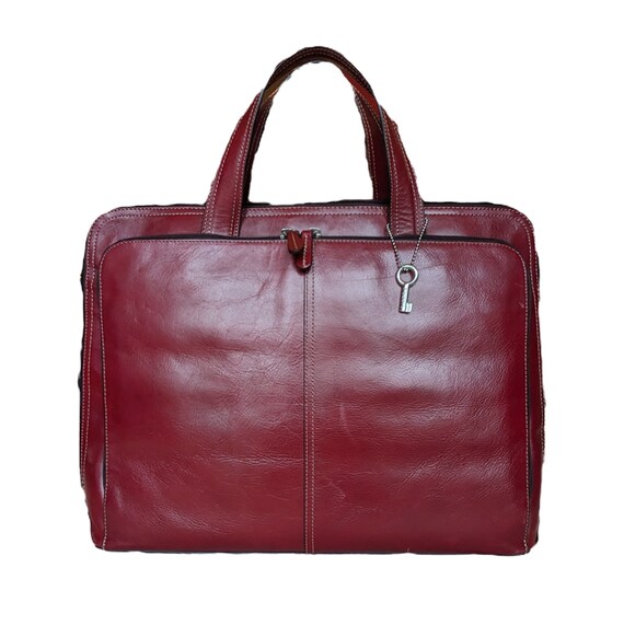 Fossil VTG Cranberry Red Leather Briefcase (Model 