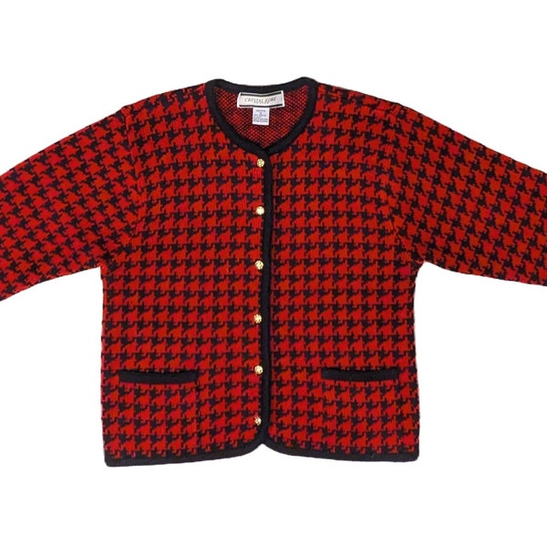 Crystal-Kobe VTG Red& Black Houndstooth Cardigan Size S(P) Preowned