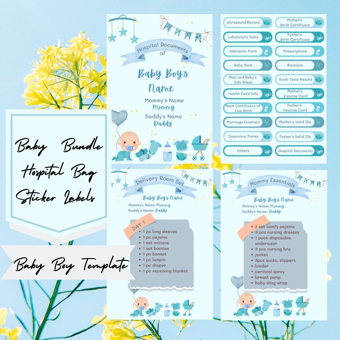 HOSPITAL BAG ORGANIZERS for Baby Boy Editable & Printable Hospital ...