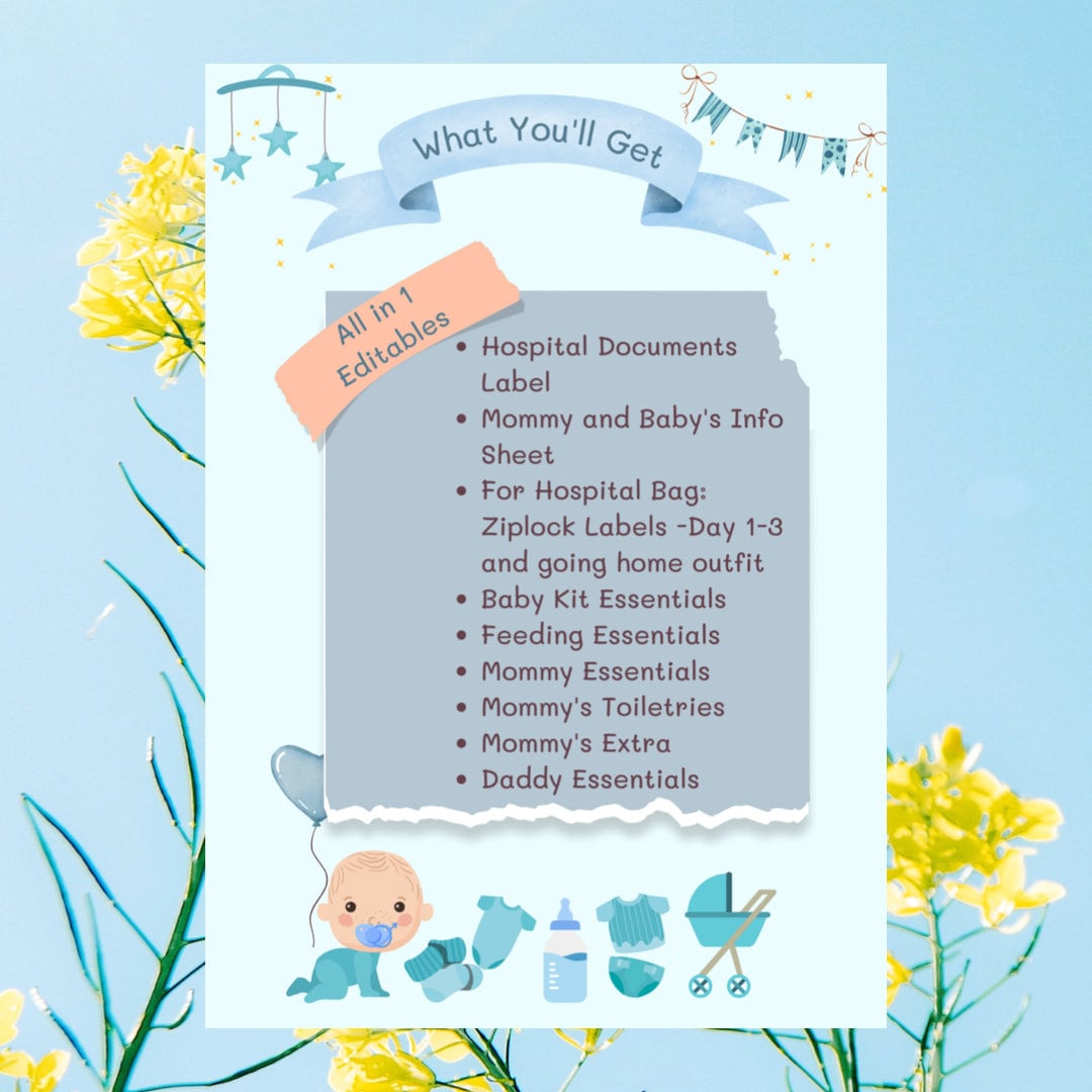 HOSPITAL BAG ORGANIZERS for Baby Boy Editable & Printable Hospital ...