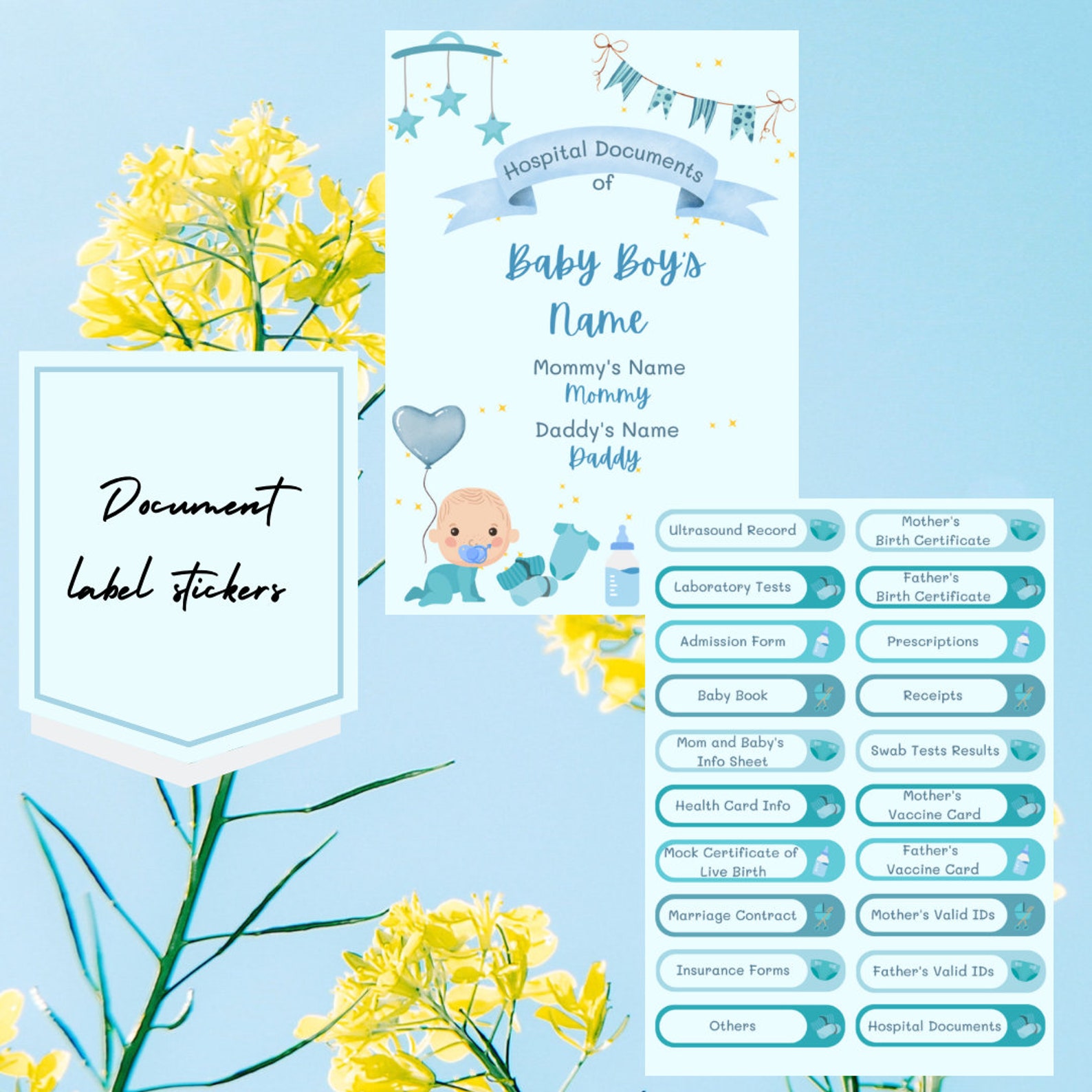 HOSPITAL BAG ORGANIZERS for Baby Boy Editable & Printable Hospital ...